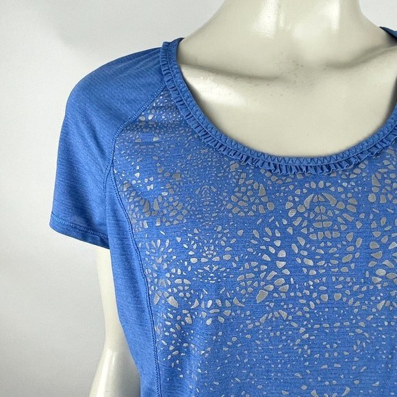 Lululemon Run Wild Short Sleeve Tech Women 10 EUC Stretch Ruffle Pocket Gum Run - Picture 7 of 11